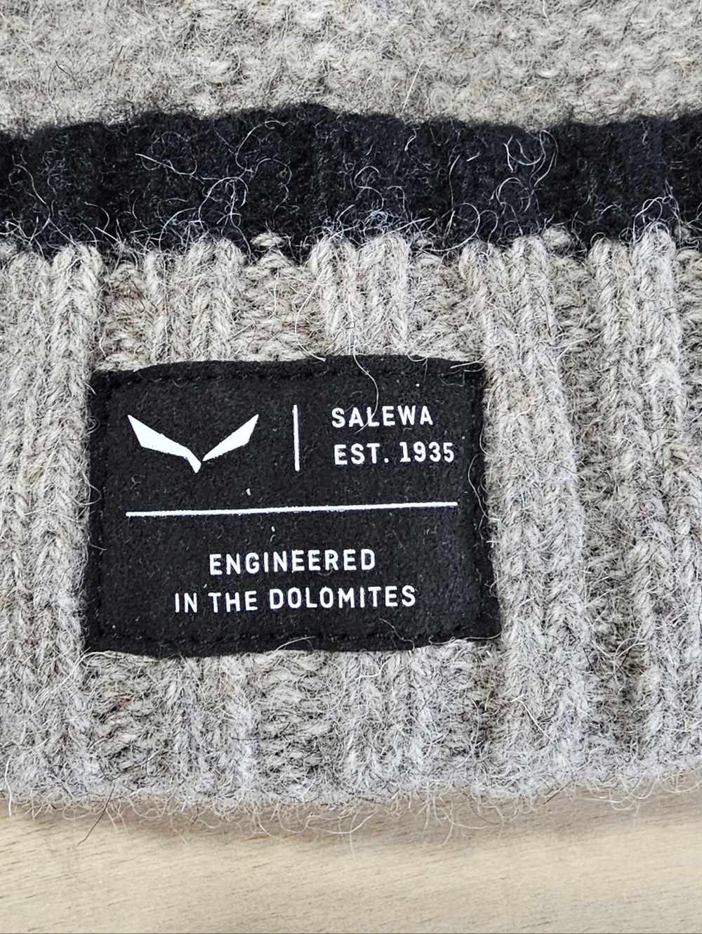 Salewa Men's Light Gray Knit Beanie with Black Trim 100% Sheep Wool - Picture 2 of 9